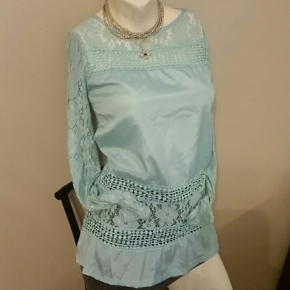 Vintage Look Detailed Turquoise Lace Blouse Size S - Picture 3 of 8